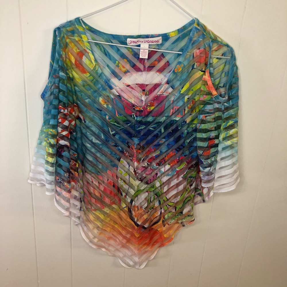 Leoma Lovegrove Sheer Rainbow Cape Wrap Large